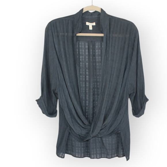 Medium Silence+Noise Windowpane Surplice Tunic WrapFront DeepDarkGreen - Picture 1 of 9